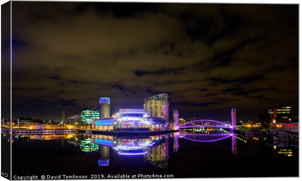 Lowery Reflections 2 - Salford Quays  Canvas Print by David Tomlinson
