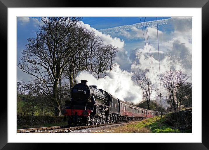 Black 5 45212 at Oxenhope  Framed Mounted Print by David Tomlinson