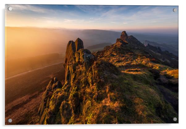 Ramshaw Rocks Pinnacle Sunrise, Peak District Nati Acrylic by John Finney