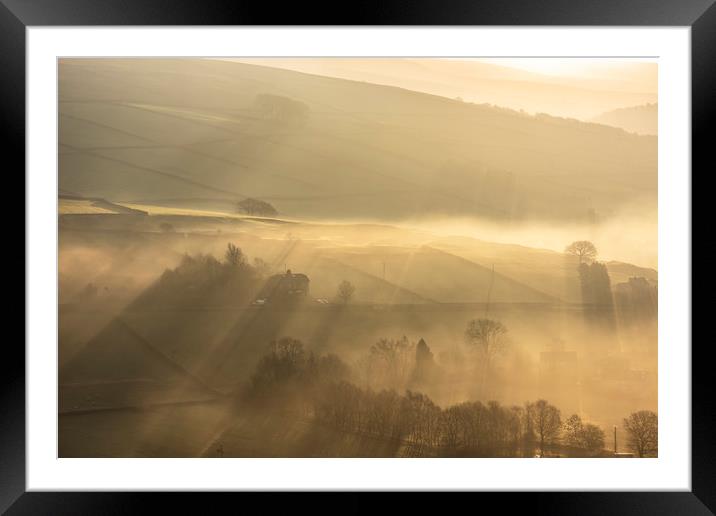 Hayfield sunrise long shadows Framed Mounted Print by John Finney