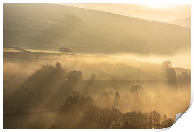 Hayfield sunrise long shadows Print by John Finney