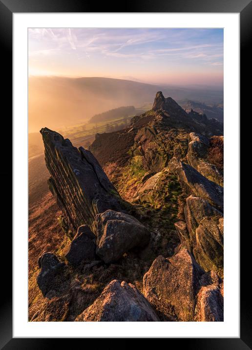 Ramshaw Rocks outcrop Sunrise Framed Mounted Print by John Finney