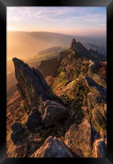 Ramshaw Rocks outcrop Sunrise Framed Print by John Finney