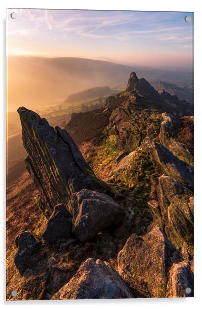 Ramshaw Rocks outcrop Sunrise Acrylic by John Finney