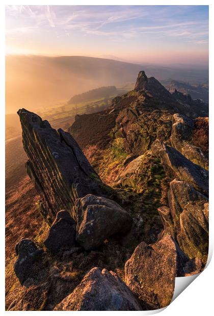 Ramshaw Rocks outcrop Sunrise Print by John Finney