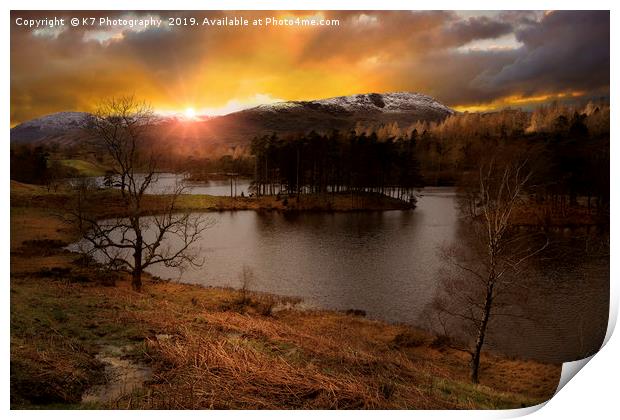 Last light at Tarn Hows in the Lake District Print by K7 Photography