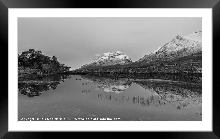 Loch Clair Reflection Monochrome Framed Mounted Print by Iain MacDiarmid