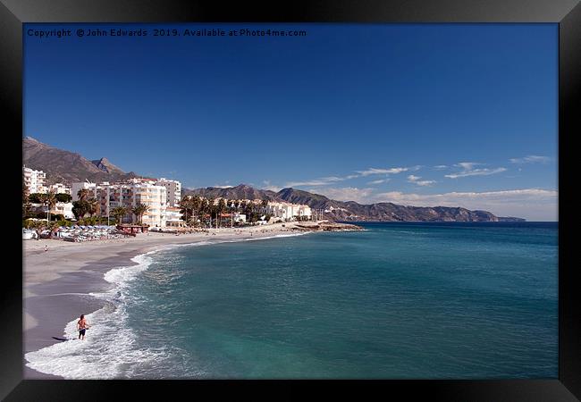 Beach Fishing, Nerja Framed Print by John Edwards