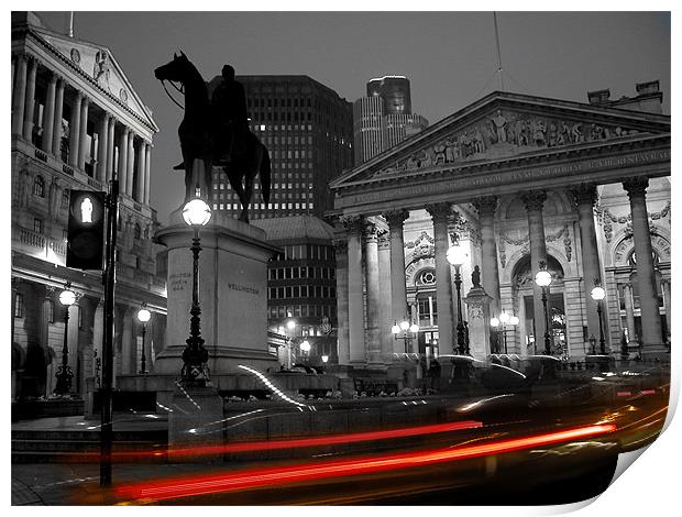 Bank of England with light trails Print by Jonathan Pankhurst