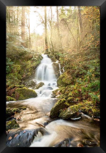A Woodland Walk by the Waterfall Framed Print by Christine Smart