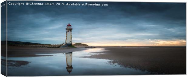Point of Ayr Lighthouse - Stormy Sunset Panorama Canvas Print by Christine Smart