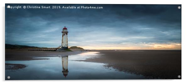 Point of Ayr Lighthouse - Stormy Sunset Panorama Acrylic by Christine Smart