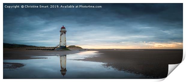 Point of Ayr Lighthouse - Stormy Sunset Panorama Print by Christine Smart