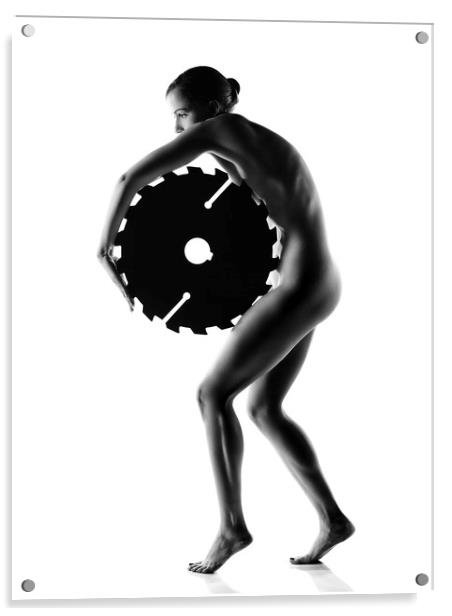 Nude woman with saw blade 1 Acrylic by Johan Swanepoel