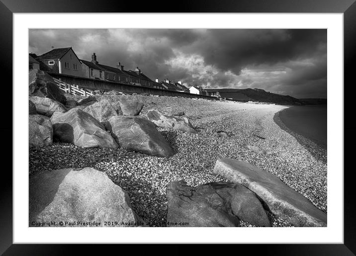 Stormy Skies at Beesands (Mono} Framed Mounted Print by Paul F Prestidge