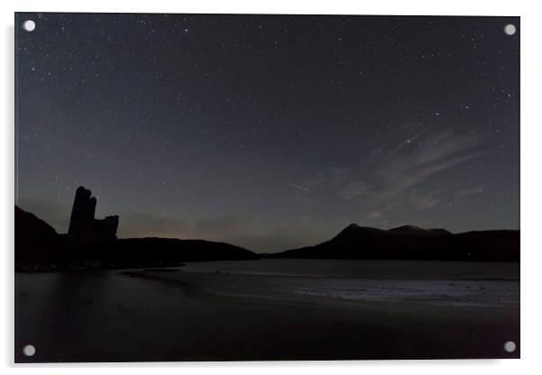 Ardvreck Castle and Quinag at Night Acrylic by Derek Beattie