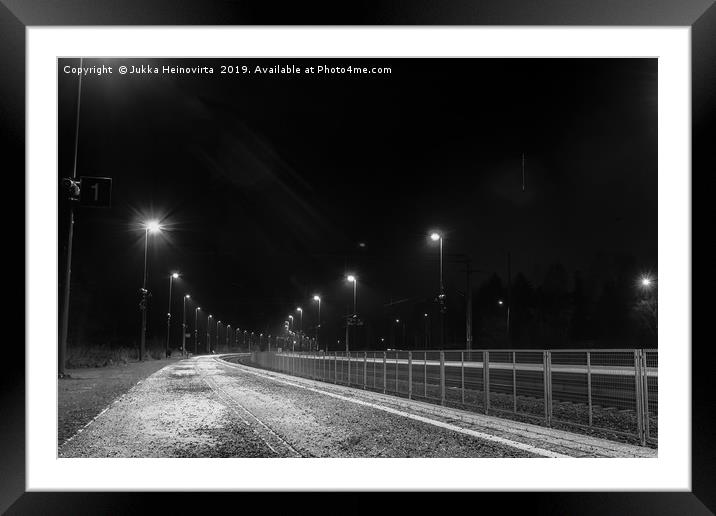 Railroad Station By Night Framed Mounted Print by Jukka Heinovirta