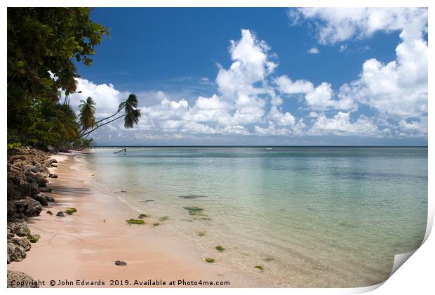 Deserted beach, Tobago Print by John Edwards