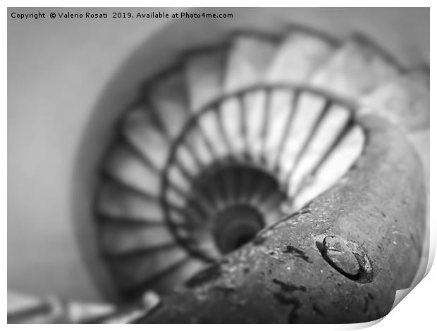Old spiral staircase in black and white Print by Valerio Rosati