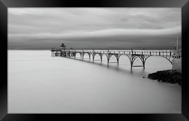 Clevedon Pier black and white Framed Print by David Neighbour