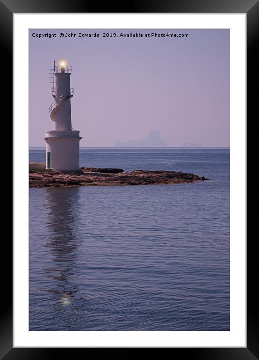La Savina Lighthouse and Es Vedra Framed Mounted Print by John Edwards