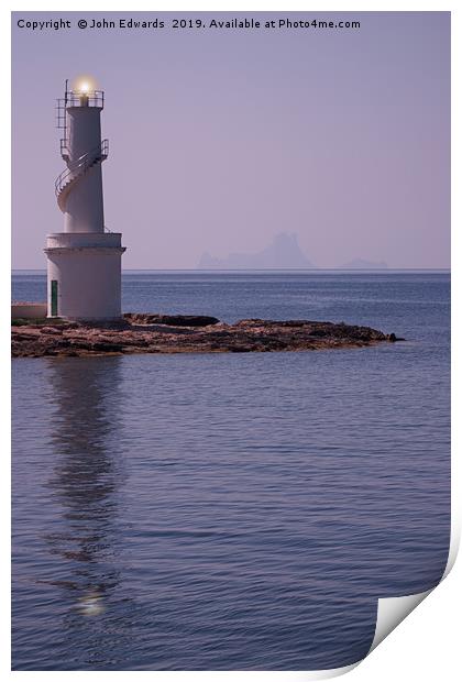 La Savina Lighthouse and Es Vedra Print by John Edwards