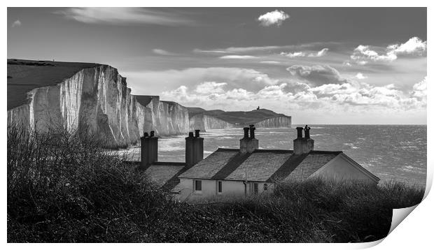 Coastguard Cottages and the Seven Sisters at Cuckm Print by Nick Rowland
