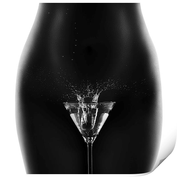 Nude woman with martini splash Print by Johan Swanepoel