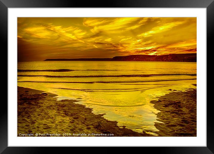 Fiery Sunset at Bigbury on Sea, Devon Framed Mounted Print by Paul F Prestidge