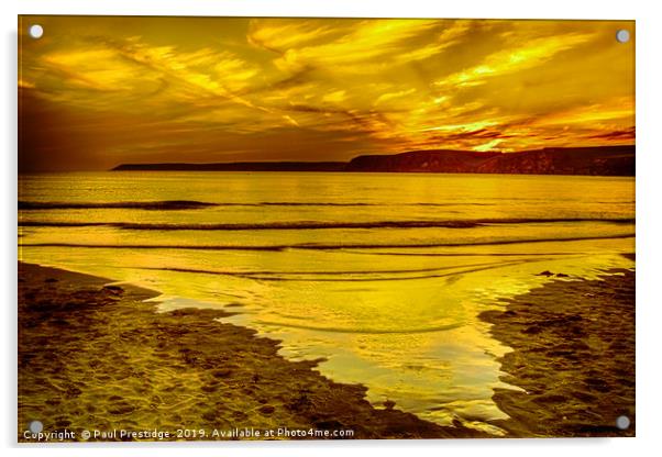 Fiery Sunset at Bigbury on Sea, Devon Acrylic by Paul F Prestidge