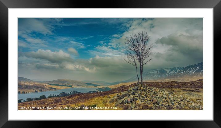 Lone Tree on Màm Carraigh, Overlooking Loch Tulla Framed Mounted Print by Douglas Milne