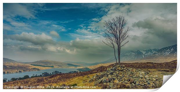 Lone Tree on Màm Carraigh, Overlooking Loch Tulla Print by Douglas Milne
