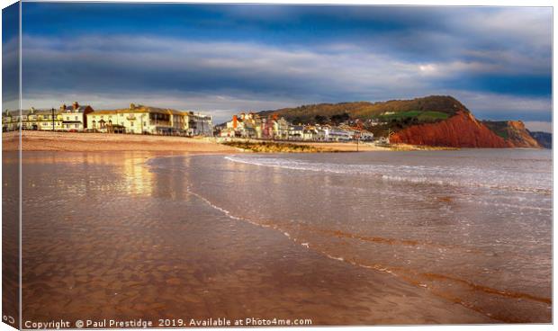 Sidmouth from the Beach  in the Early Morning Canvas Print by Paul F Prestidge