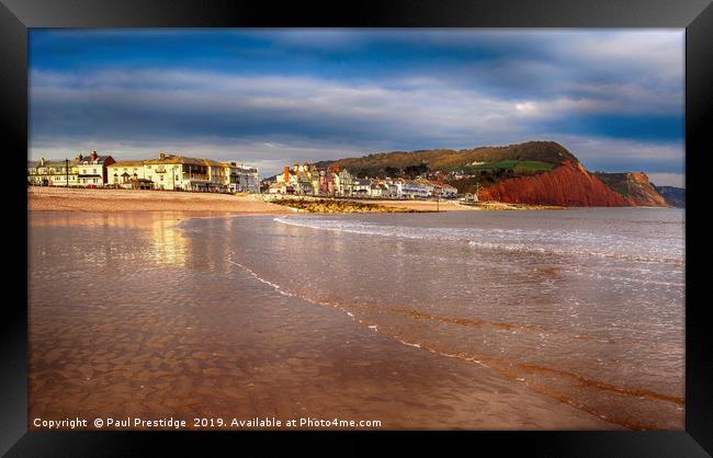 Sidmouth from the Beach  in the Early Morning Framed Print by Paul F Prestidge