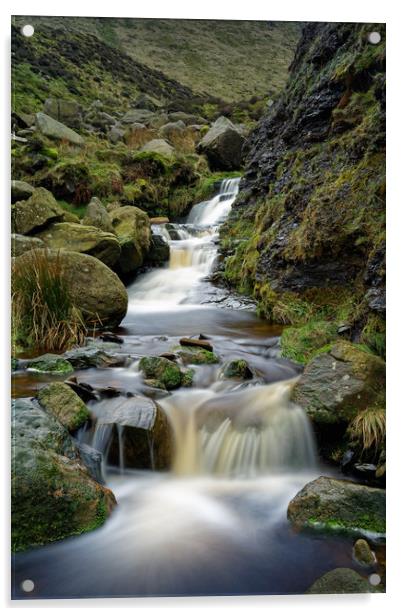 Grindsbrook Clough Waterfalls                      Acrylic by Darren Galpin