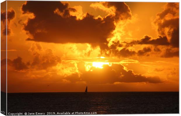 Sailing Home at Sunset - Barbados Canvas Print by Jane Emery