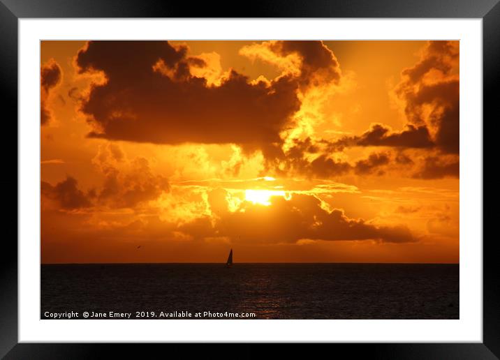 Sailing Home at Sunset - Barbados Framed Mounted Print by Jane Emery