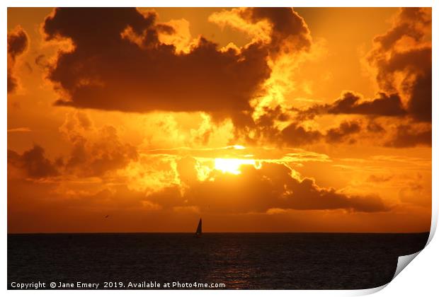 Sailing Home at Sunset - Barbados Print by Jane Emery