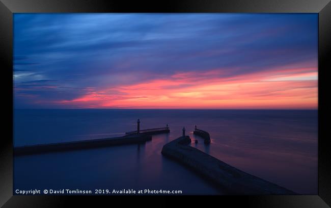 Sunset at  Whitby Harbour - North Yorkshire  Framed Print by David Tomlinson