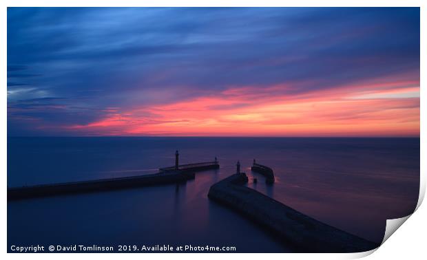 Sunset at  Whitby Harbour - North Yorkshire  Print by David Tomlinson
