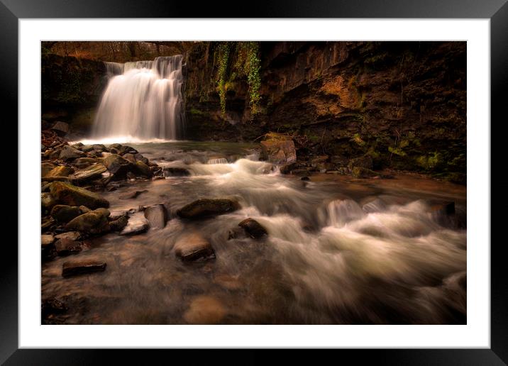 Brecon waterfall South Wales Framed Mounted Print by Leighton Collins