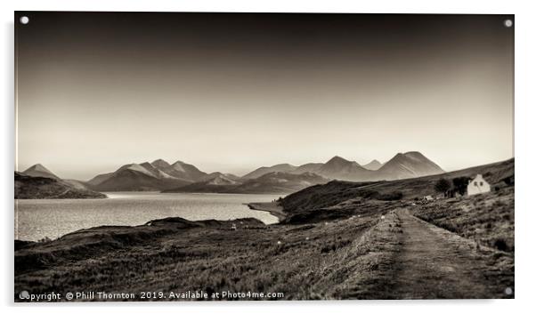 The Sound of Raasay and The Cuillin range. Acrylic by Phill Thornton