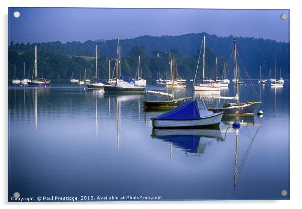 Moored Boats on the River Dart Acrylic by Paul F Prestidge