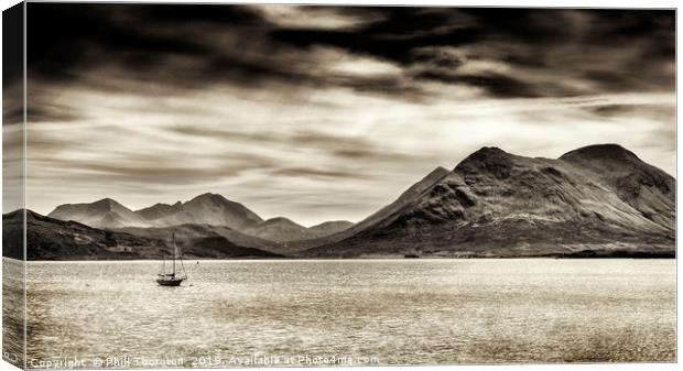 Stormy skies over the The Sound of Raasay Canvas Print by Phill Thornton