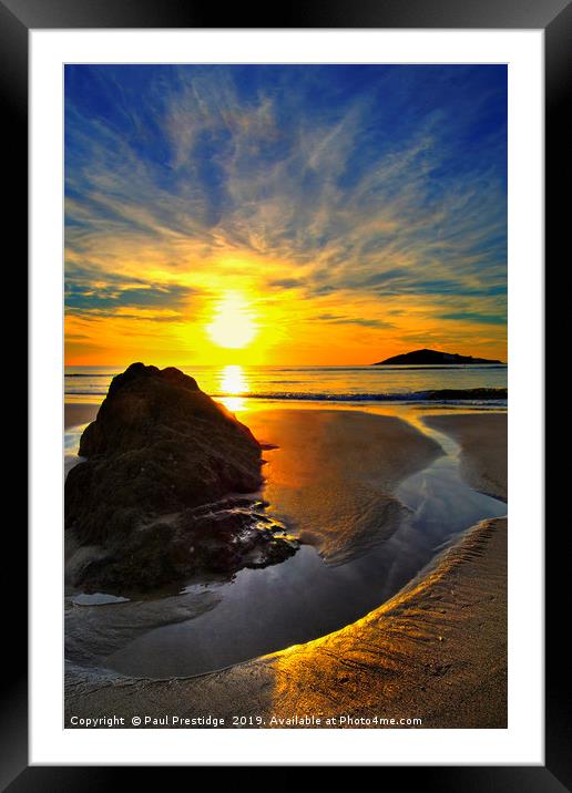 Sunset over Sea from Bantham Beach Framed Mounted Print by Paul F Prestidge