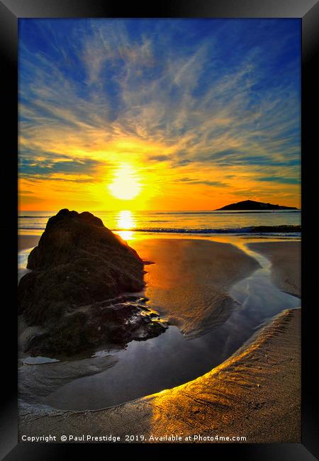 Sunset over Sea from Bantham Beach Framed Print by Paul F Prestidge