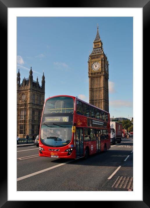 Big Ben Red Bus on Westminster Bridge London Framed Mounted Print by Andy Evans Photos