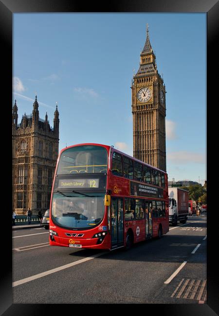 Big Ben Red Bus on Westminster Bridge London Framed Print by Andy Evans Photos