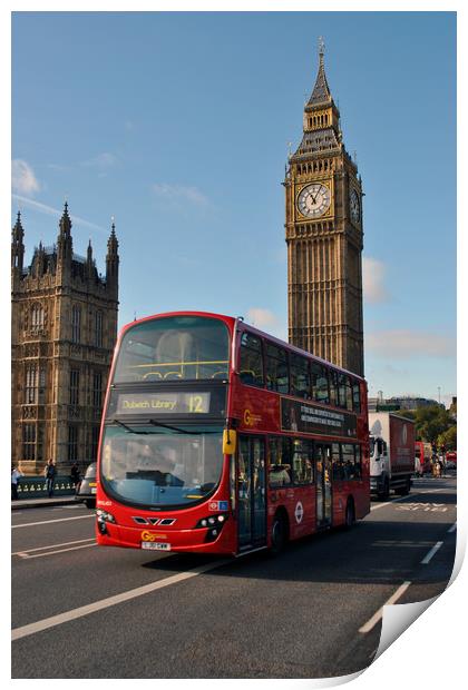 Big Ben Red Bus on Westminster Bridge London Print by Andy Evans Photos