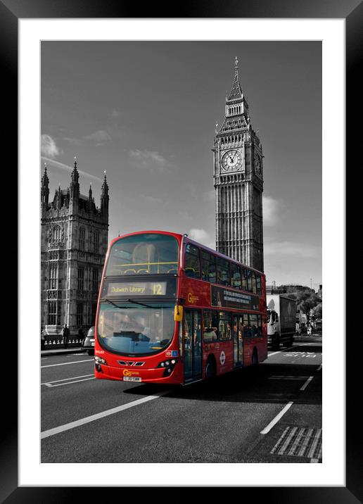 Big Ben Red Bus on Westminster Bridge London Framed Mounted Print by Andy Evans Photos